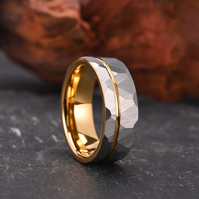 Bague Homme en Tungstène Plaqué Or 18 Carats