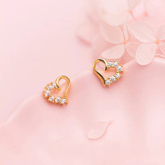 Boucles d'Oreilles Enfant en Argent Sterling 925 - Forme Cœur